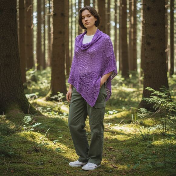 Lost River Clothing Hand Knit Crochet Cowl Lagenlook Asymmetric Poncho Sweater - Picture 2 of 10